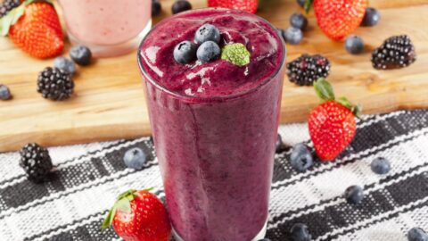 A Glass of Cold Refreshing Blueberry and Strawberry Smoothie