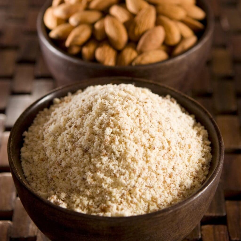 Almond Meal in a Wooden Bowl