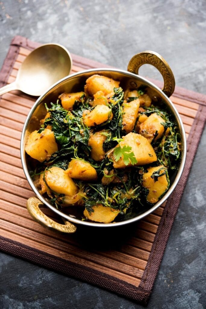 Aloo Methi Masala with potatoes and spinach