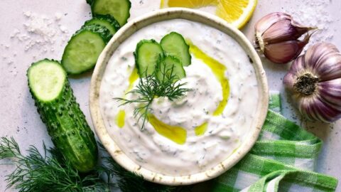 Appetizing Homemade Tzatziki Greek Yogurt Dip with Cucumber and Lemon