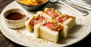 Asian Sandwich Katsu Sando with Pork, Fries and Sauce