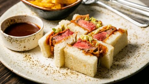 Asian Sandwich Katsu Sando with Pork, Fries and Sauce