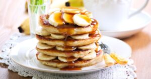 Banana Pancake Stacked and Drizzled with Caramel Sauce