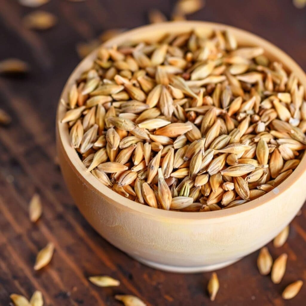 Barley Grains in a Light Wooden Bowl
