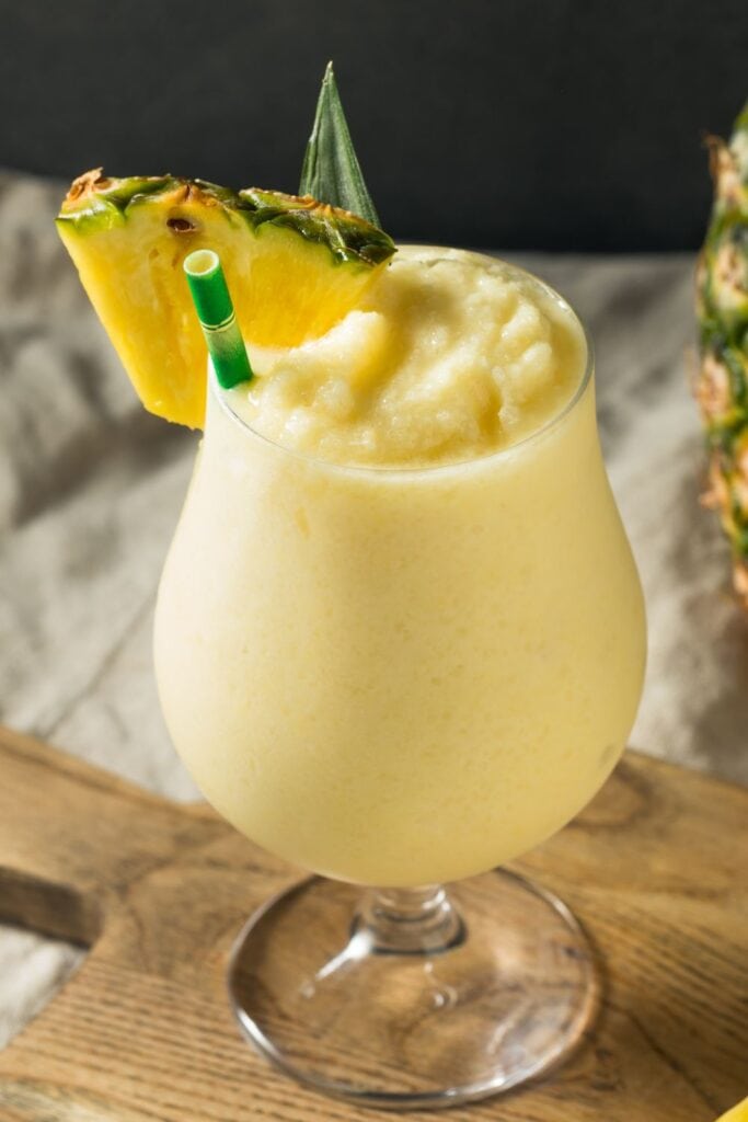 Alcoholic pina colada with fresh pineapple