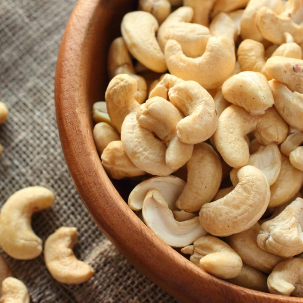Wooden Bowl Full of Cashew Nuts