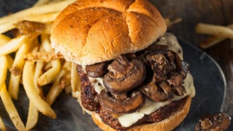 Cheese Hamburgers with Mushrooms and Fries