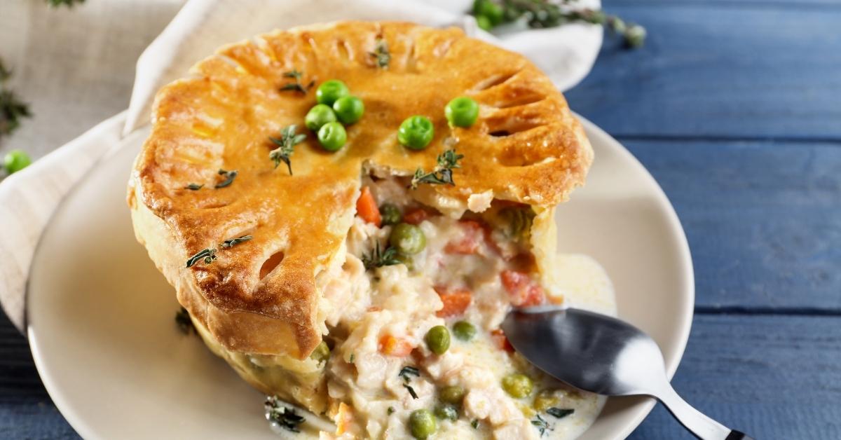 Chicken Pot Pie with Green Peas and Carrots in a Plate