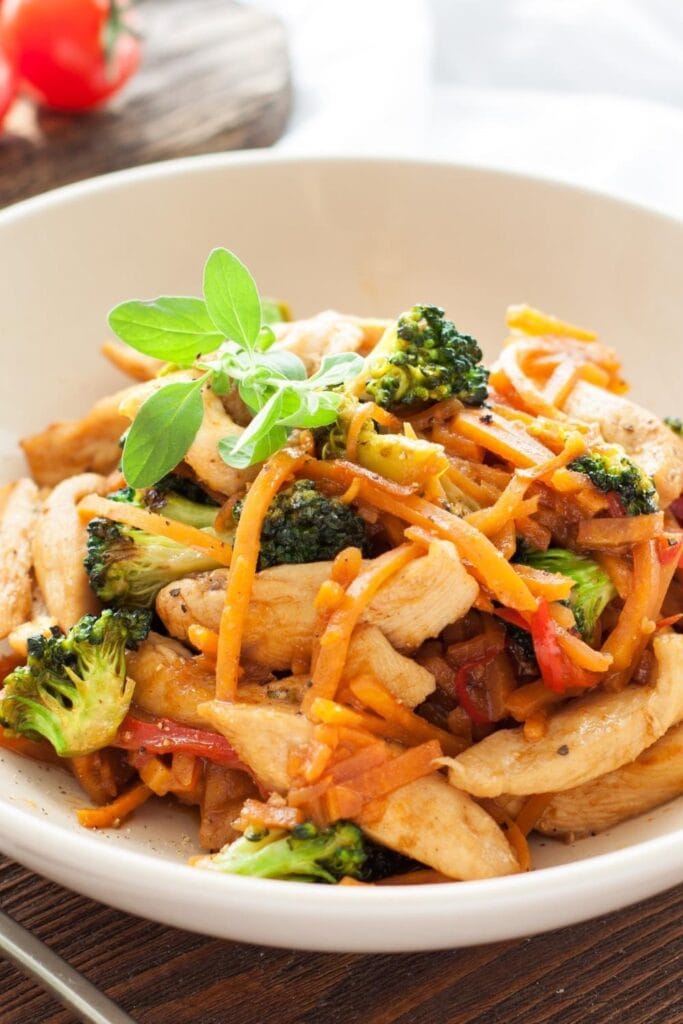 Chicken Stir-Fry with Sweet Potato Noodles, Broccoli and Carrots