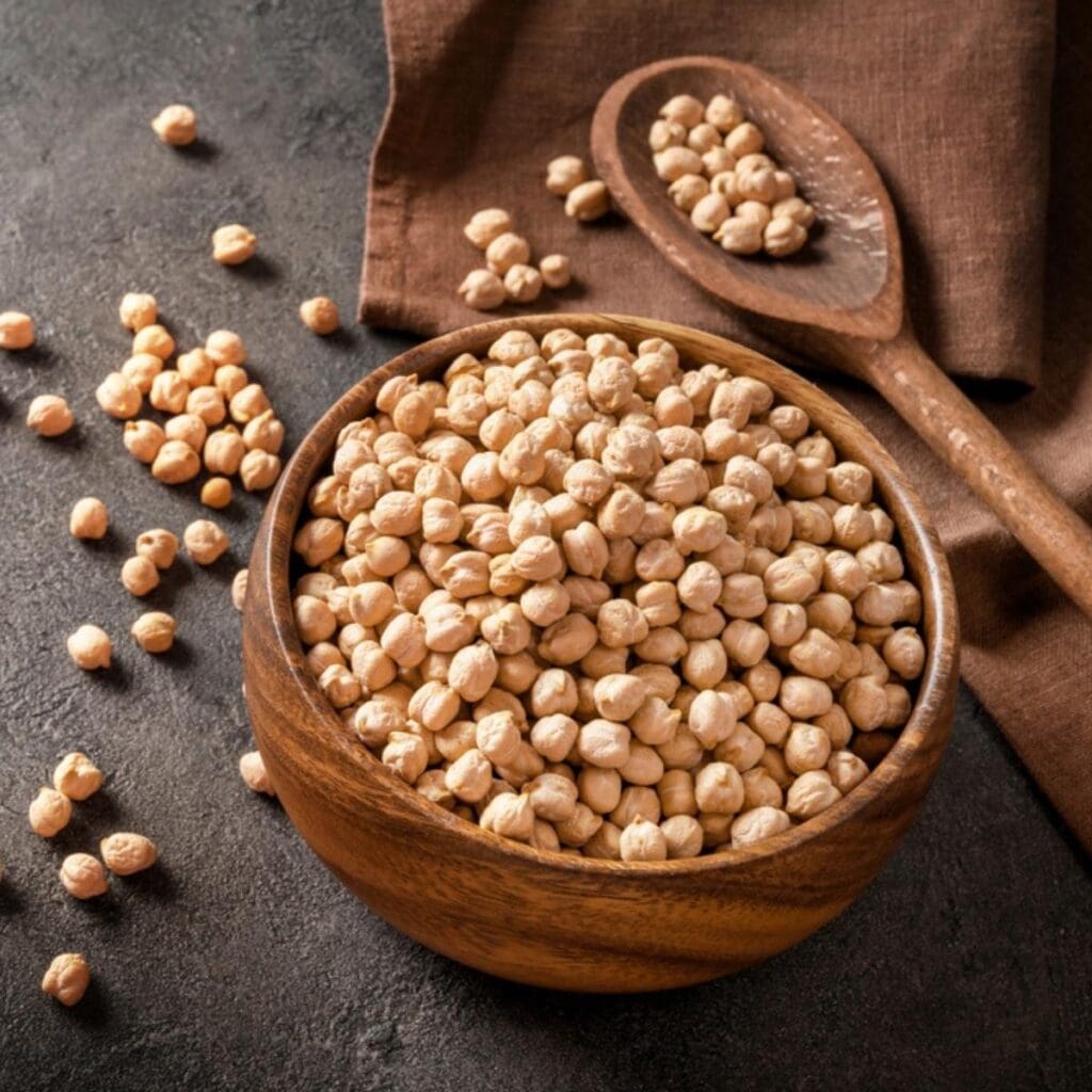 Chickpeas in a Wooden Bowl