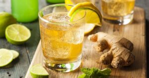 Cold Ginger Ale Soda in a Glass with Lime