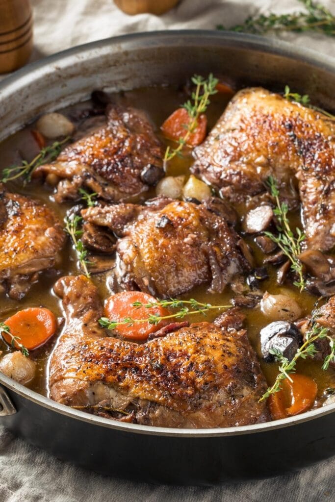 Coq Au Vin Chicken with Vegetables and Sauce