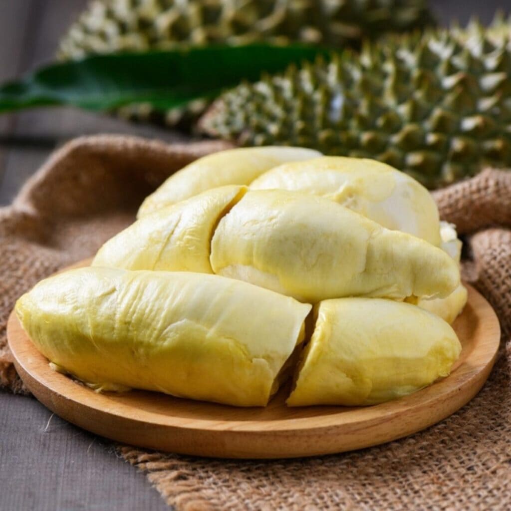 Durian Meat on a Wooden Plate