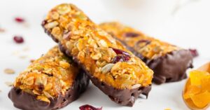 Granola Breakfast Candy Bar with Dried Fruits and Chocolate