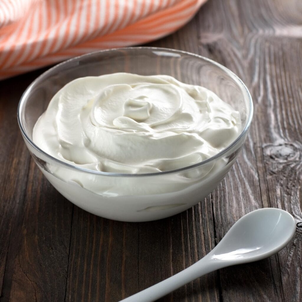Greek yogurt in a glass bowl