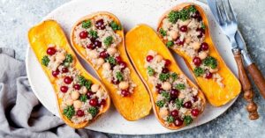 Healthy Butternut Squash with Cranberries, Quinoa and Chickpeas