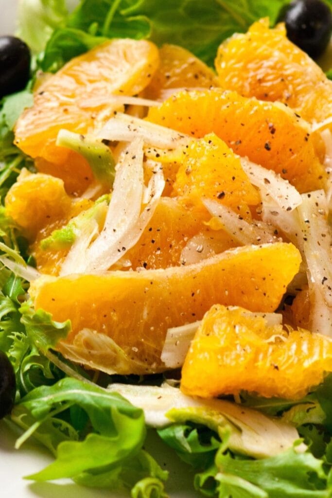 Healthy Fennel Salad with Orange, Olives and Greens