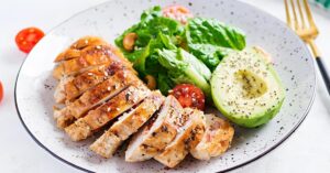 Healthy Paleo Chicken with Greens, Tomatoes and Avocados