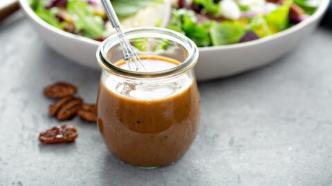 Homemade Balsamic Vinaigrette Salad Dressing in a Glass Jar