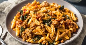 Homemade Cavatelli Pasta with Spinach in a Plate
