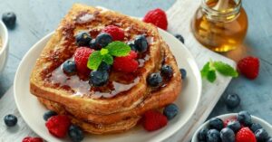 Homemade Cinnamon Toast Crunch French Toast with Honey and Berries