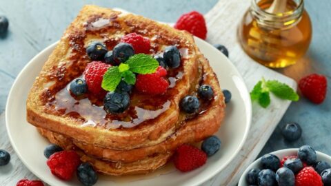 Homemade Cinnamon Toast Crunch French Toast with Honey and Berries