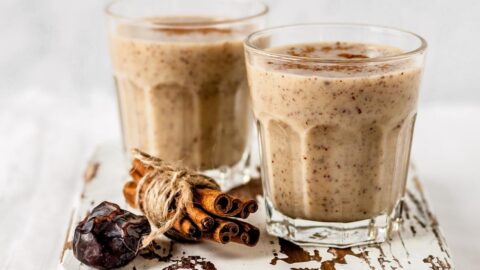Homemade Date Smoothie with Cinnamon in Glass
