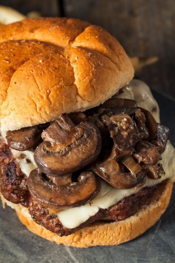 Homemade Ground Beef Burger with Mushrooms