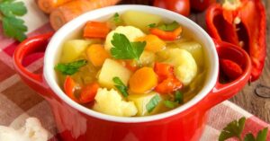 Homemade Healthy Vegetable Soup with Carrots, Potatoes and Cauliflower
