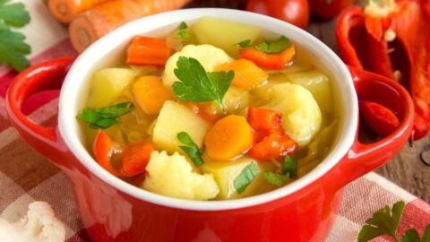 Homemade Healthy Vegetable Soup with Carrots, Potatoes and Cauliflower