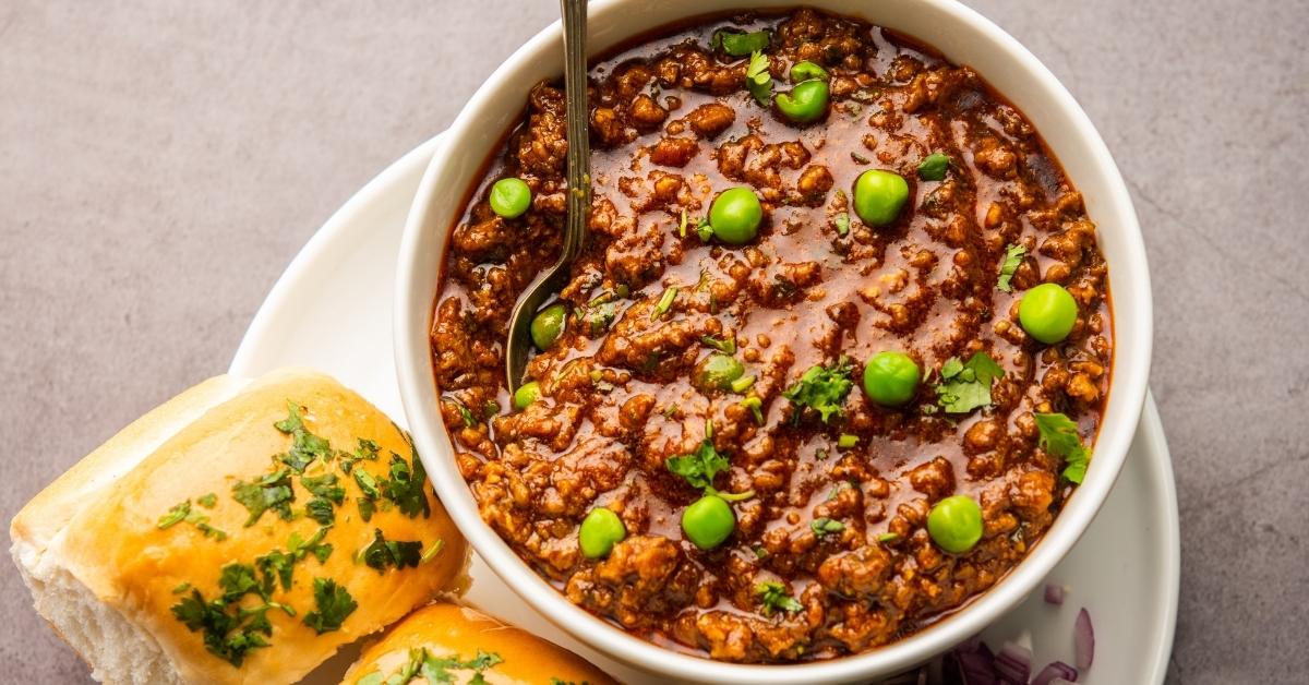Homemade Indian Spicy Minced Meat with Green Peas or Keema Matar