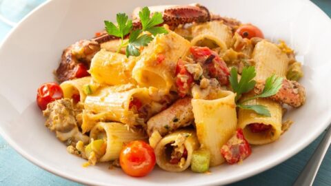 Homemade Pasta with Crab Sauce and Tomatoes