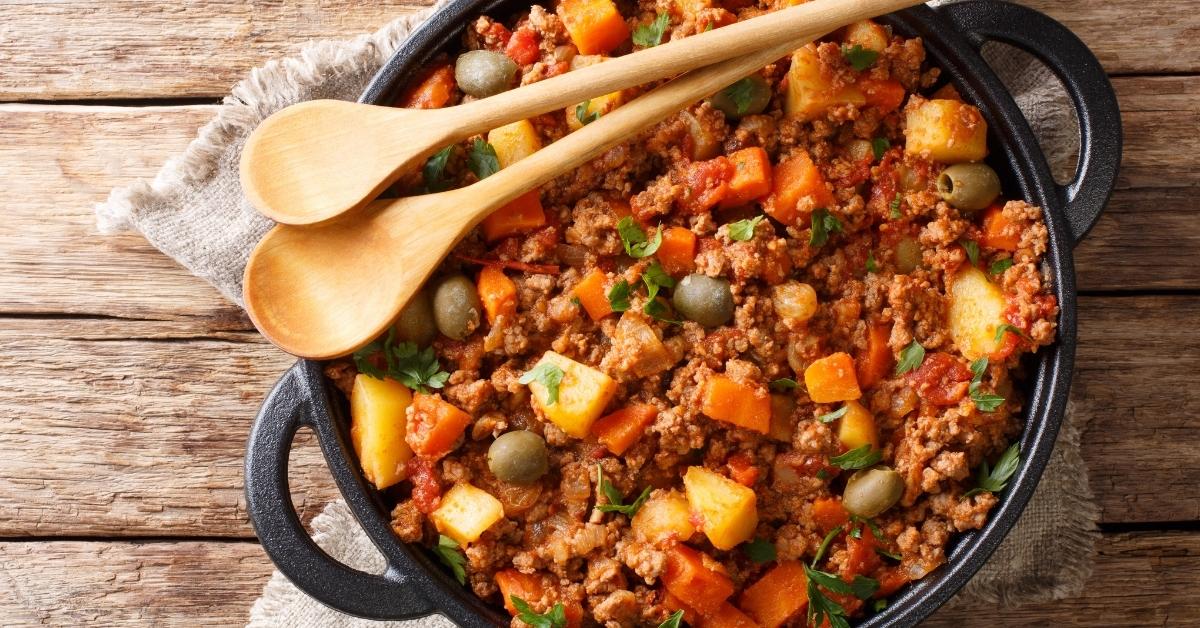 Homemade Picadillo with Ground Beef, Carrots, Potatoes and Peas