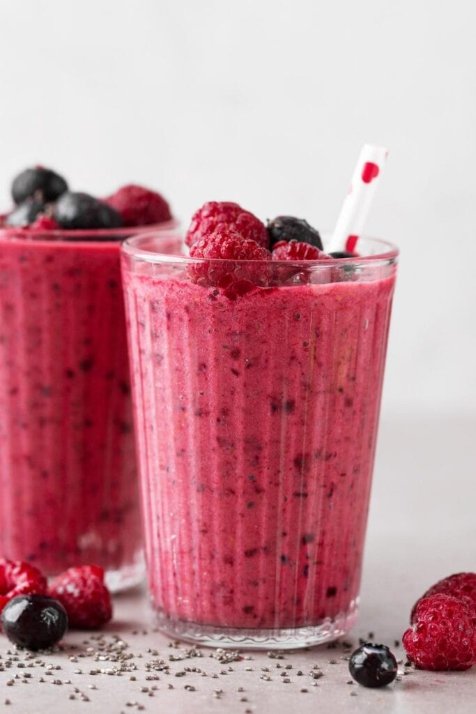 Homemade Red Berry Energy Smoothie with Chia Seeds