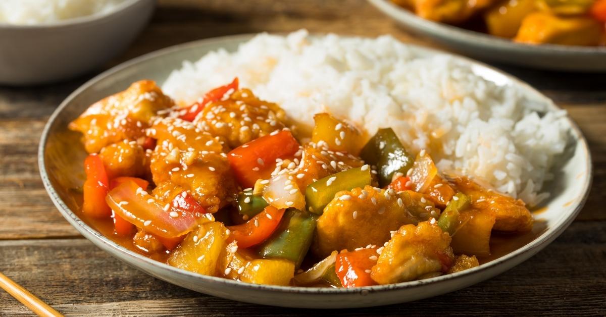Homemade Sweet and Sour Chicken with Pepper, Pineapple and Rice