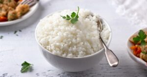 Homemade White Rice in a White Bowl