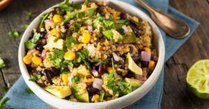 Mexican Quinoa Bowl with Corn, Black Beans and Onions