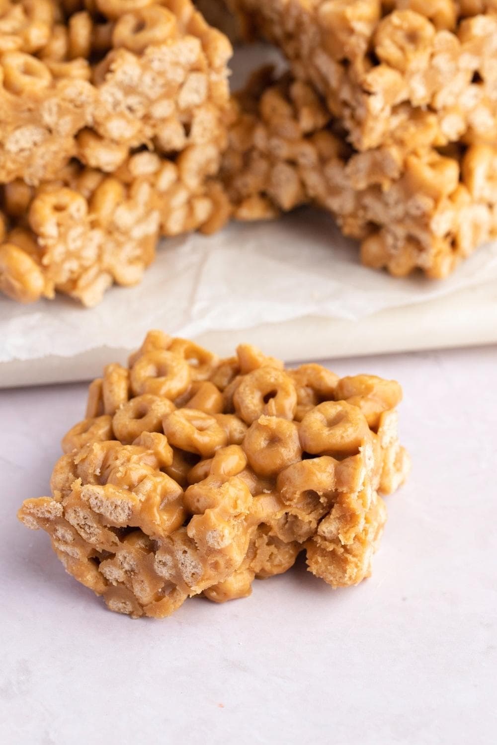 Peanut Butter Cheerio Bars Easy Recipe Insanely Good   Peanut Butter Cheerio  Bars Closeup 