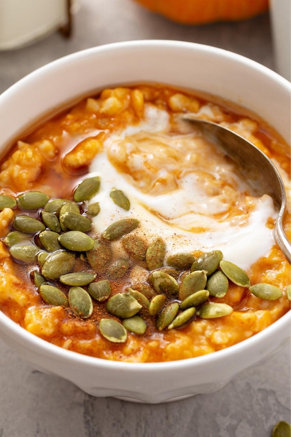 Pumpkin Oatmeal Porridge with Seeds and Yogurt