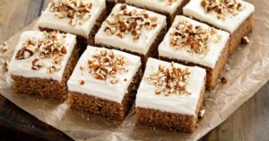 Pumpkin Spiced Cake Squares with Cream Cheese Frosting and Nuts