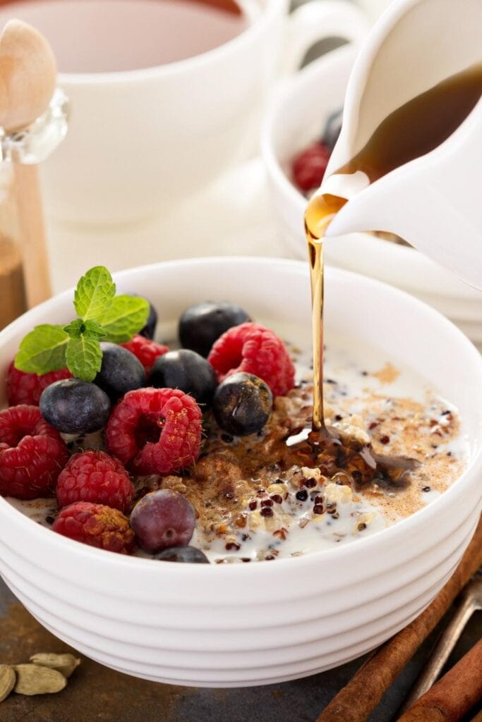 Quinoa Breakfast Porridge with Raspberries and Blueberries