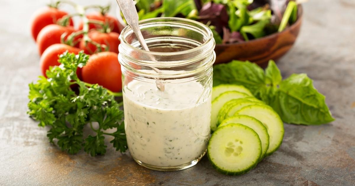 Ranch Dressing in a Mason Jar with Vegetables