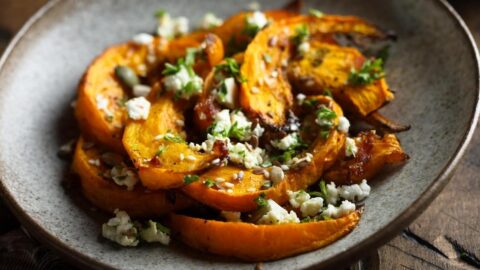 Roasted Hubbarb Squash with Cheese and Herbs
