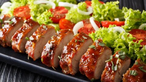 Saucy Baked Pork Tenderloin with Honey-Garlic Sauce and Fresh Vegetables