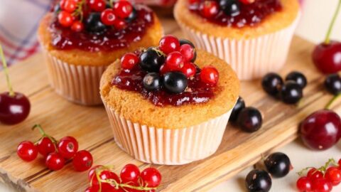 Sweet Cupcakes with Red and Black Currants