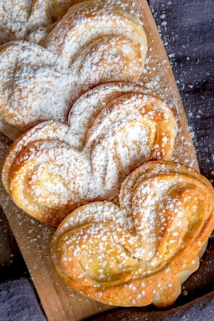 Sweet Palmier Cookies or Orejas with Powdered Sugar