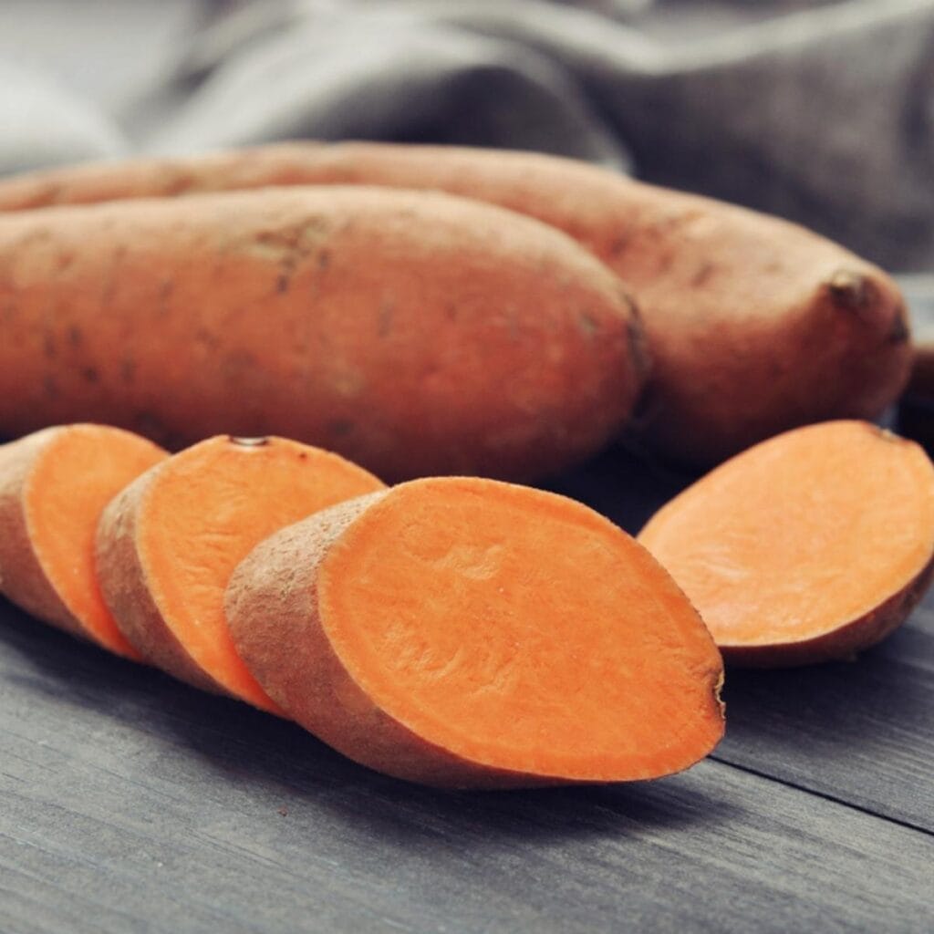 Sliced and Whole Sweet Potatoes