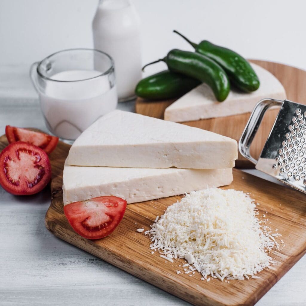 White Cotija Cheese in a Chopping Board
