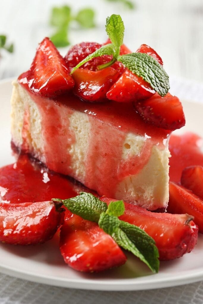 En skiva Sweet Strawberry Cheesecake