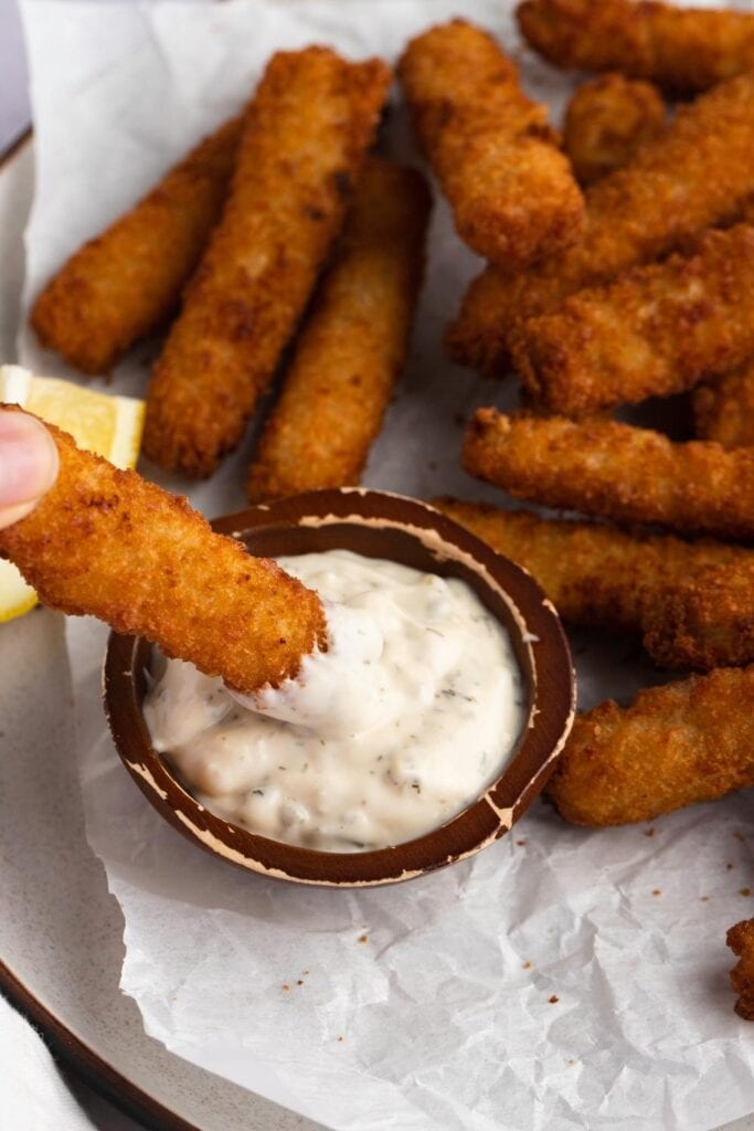 Crunchy Air Fryer Sticks Dipped in a White Sauce